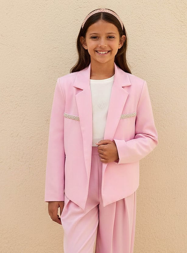 Juniors Embellished Blazer with Notch Lapel