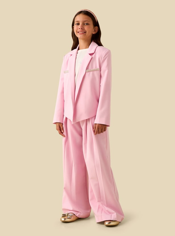 Juniors Embellished Blazer with Notch Lapel