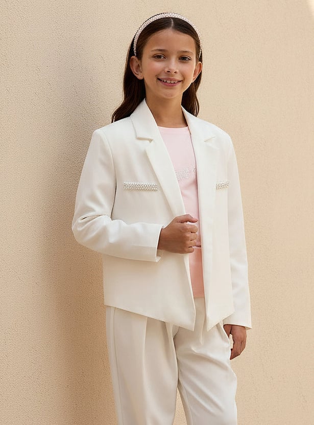 Juniors Embellished Blazer with Notch Lapel