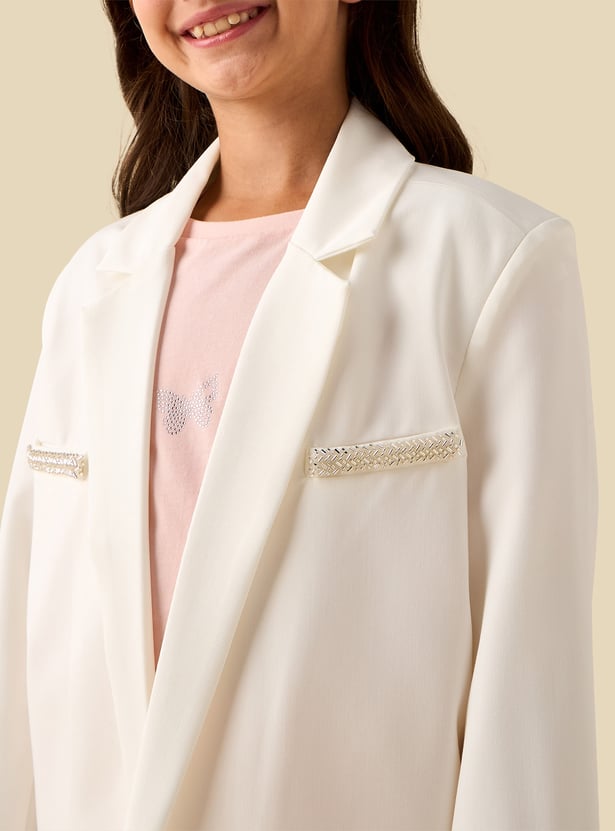 Juniors Embellished Blazer with Notch Lapel