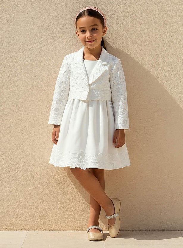 Juniors Lace Embroidered Dress and Bolero Jacket Set