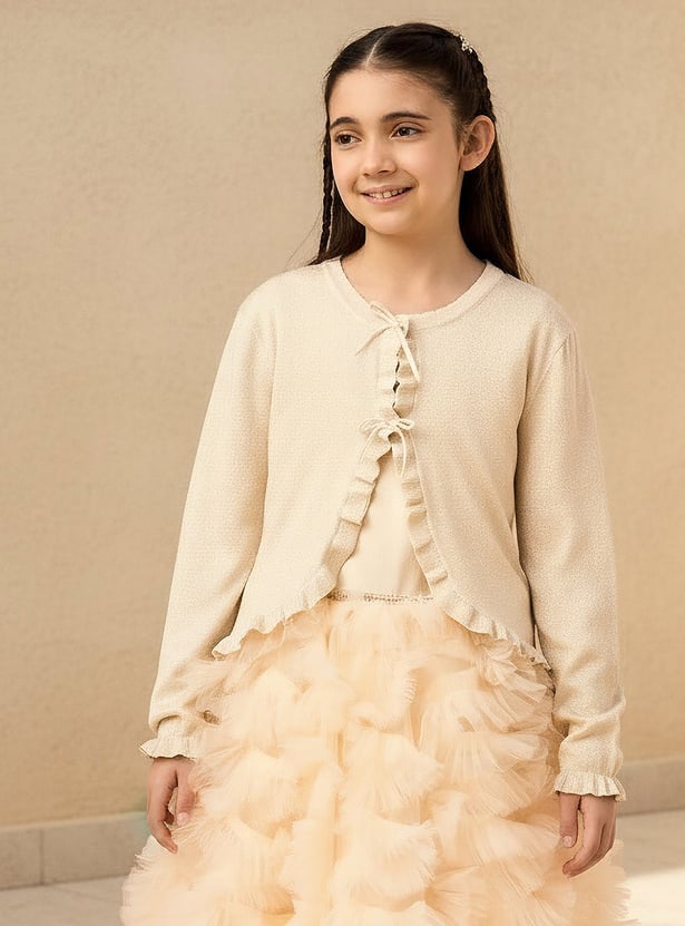 Juniors Ruffle Detail Cardigan with Long Sleeves