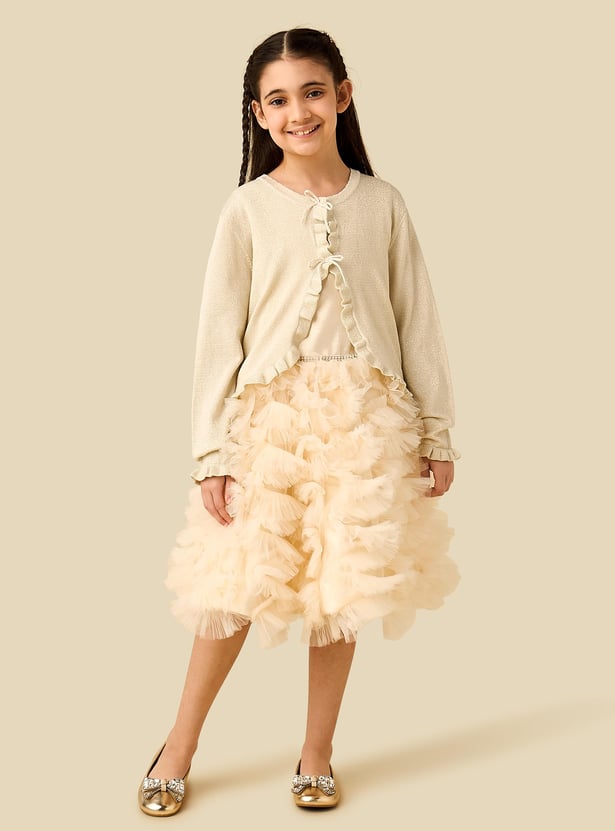 Juniors Ruffle Detail Cardigan with Long Sleeves
