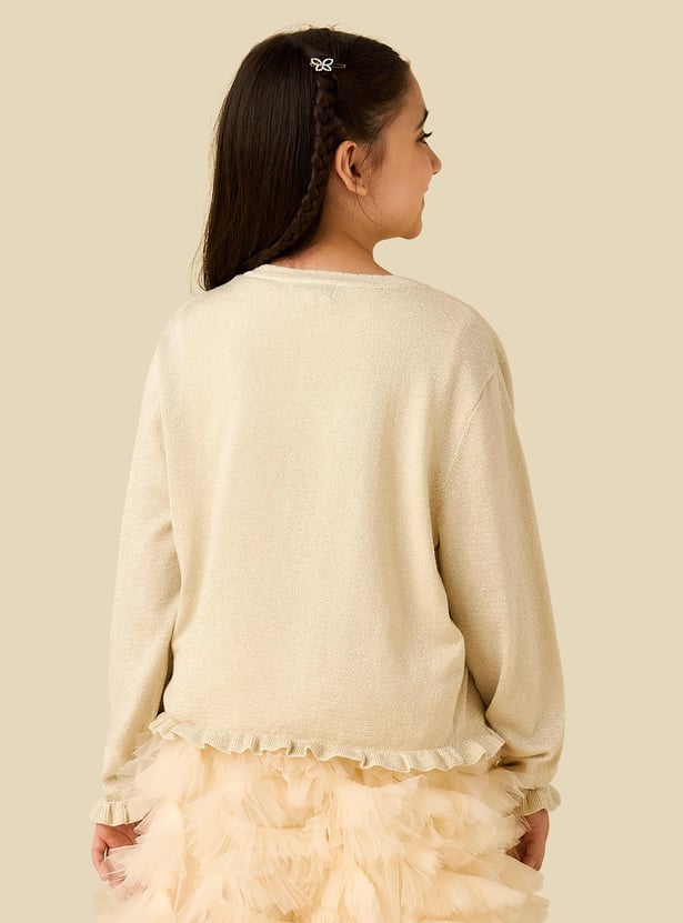 Juniors Ruffle Detail Cardigan with Long Sleeves