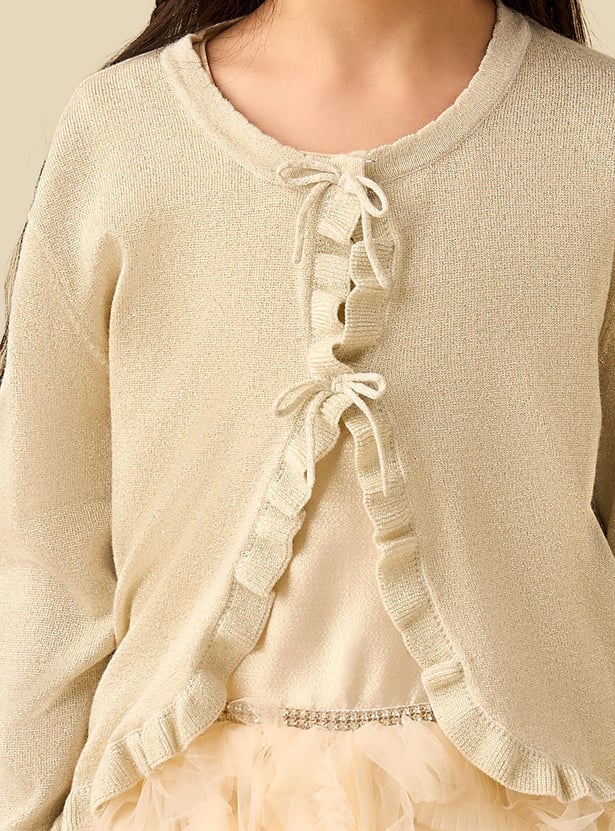 Juniors Ruffle Detail Cardigan with Long Sleeves