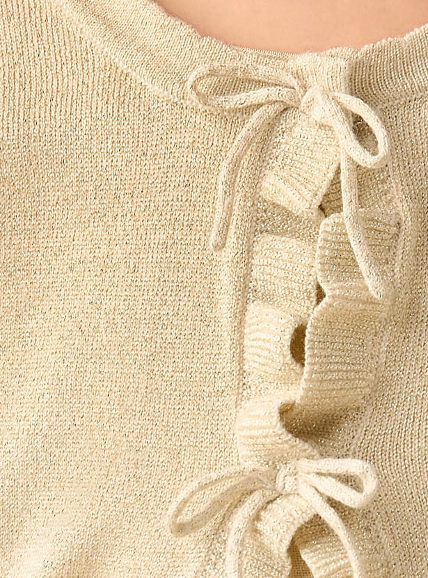 Juniors Ruffle Detail Cardigan with Long Sleeves