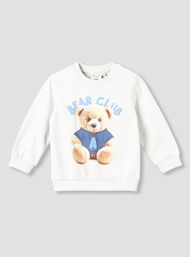 Juniors Bear Print Sweatshirt with Button Closure