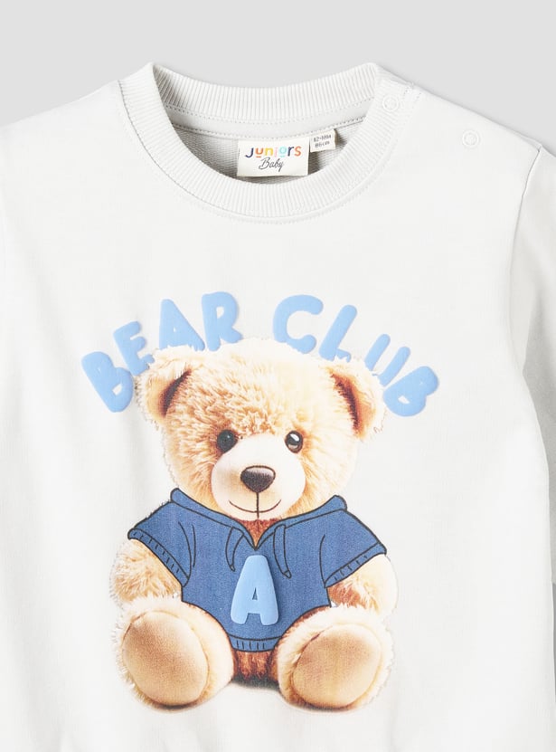 Juniors Bear Print Sweatshirt with Button Closure