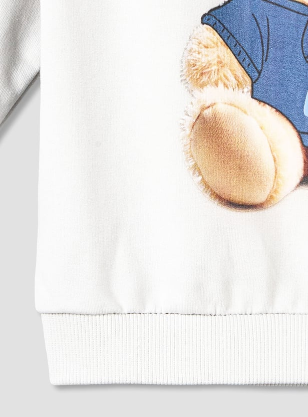 Juniors Bear Print Sweatshirt with Button Closure