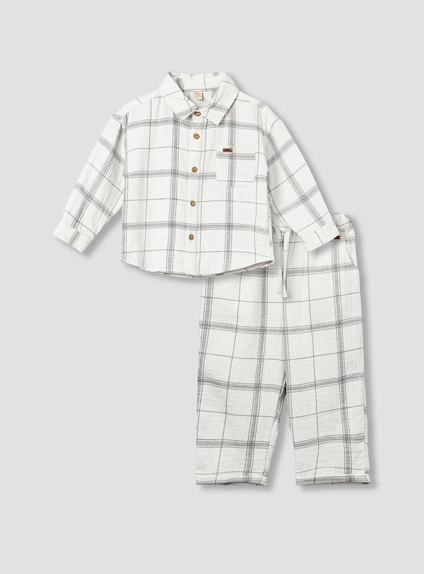 Giggles Checked Shirt And Pants Set