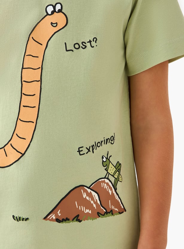 Juniors Worm Print T-shirt and Shorts Set