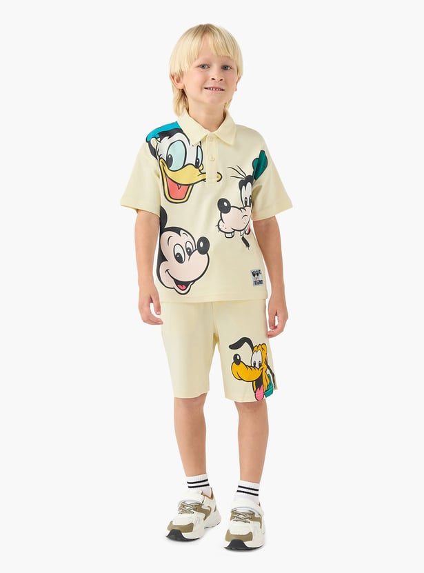 Juniors Mickey Mouse Print Polo T-shirt and Shorts Set