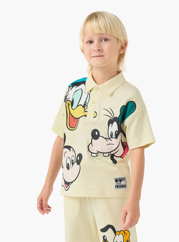 Juniors Mickey Mouse Print Polo T-shirt and Shorts Set