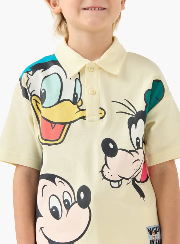 Juniors Mickey Mouse Print Polo T-shirt and Shorts Set