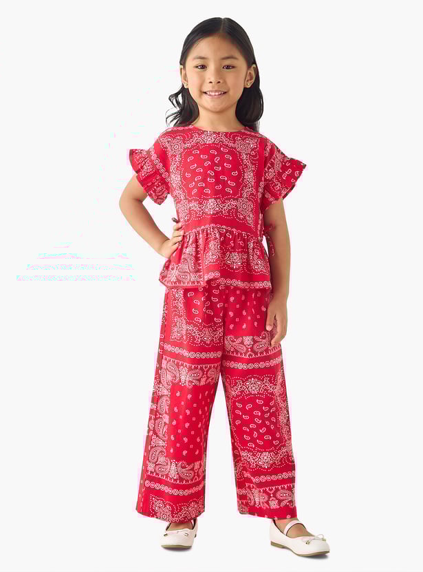 Juniors Paisley Print Top and Pants Set