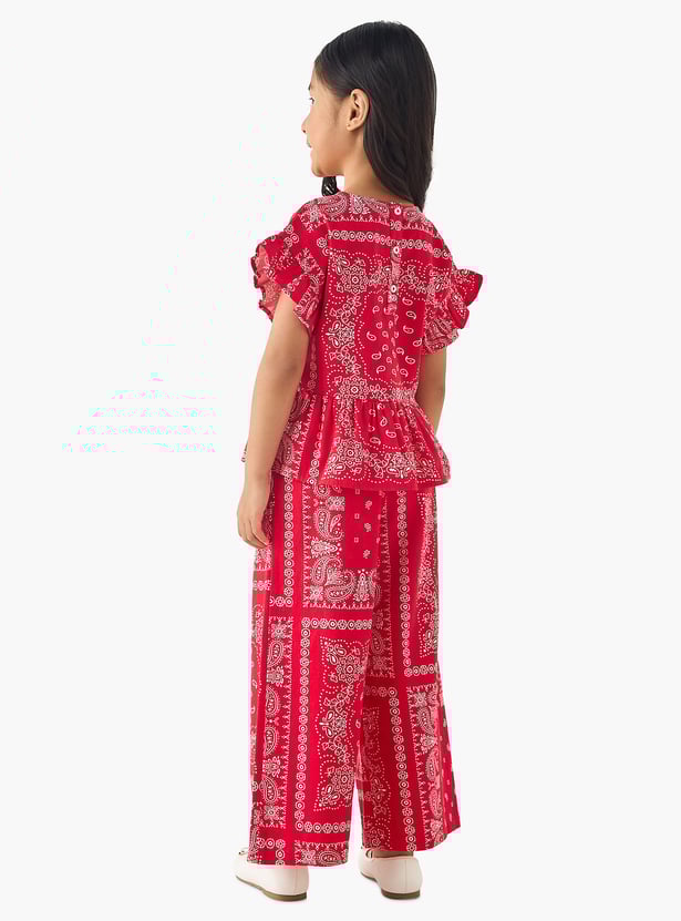 Juniors Paisley Print Top and Pants Set