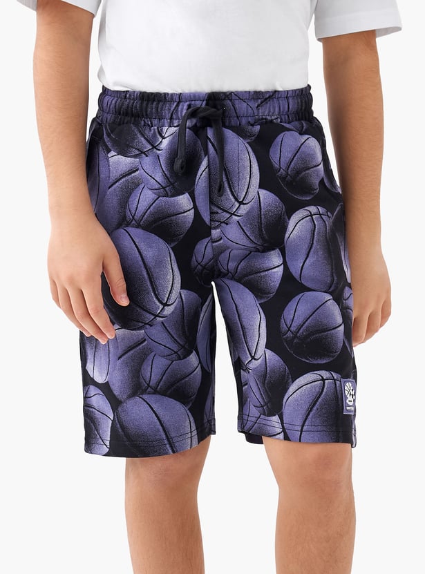 Juniors Basketball Print Shorts with Drawstring Waistband