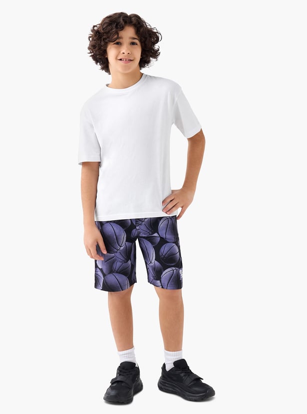 Juniors Basketball Print Shorts with Drawstring Waistband