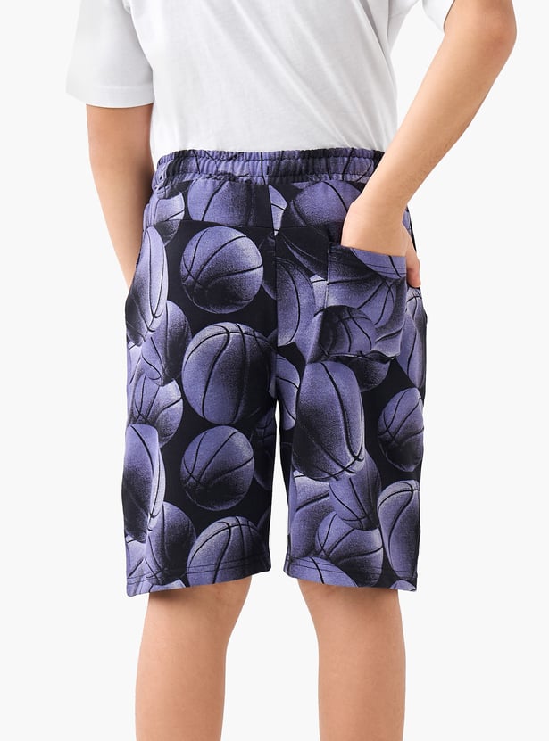 Juniors Basketball Print Shorts with Drawstring Waistband