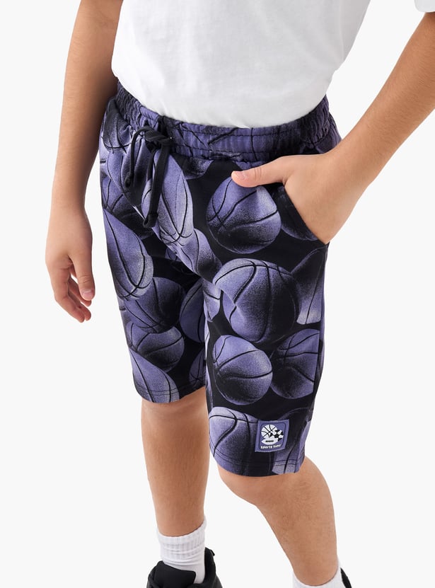 Juniors Basketball Print Shorts with Drawstring Waistband