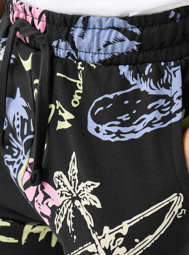 Juniors Graphic Print Shorts with Drawstring Waistband
