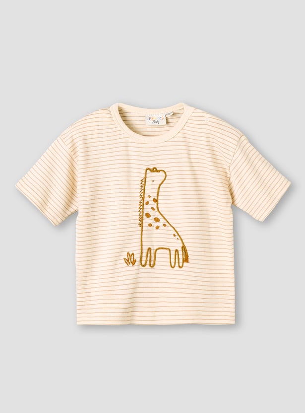Juniors Giraffe Embroidered T-shirt