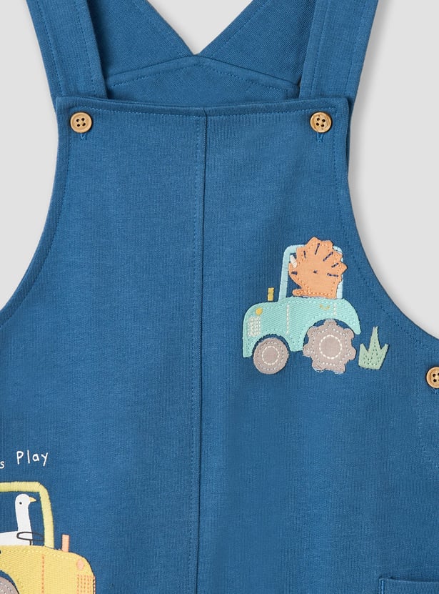 Juniors Applique Dungaree With T-shirt Set