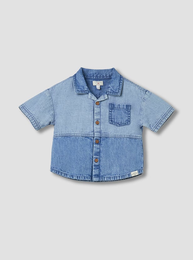 Juniors Denim Collared Shirt and Shorts Set