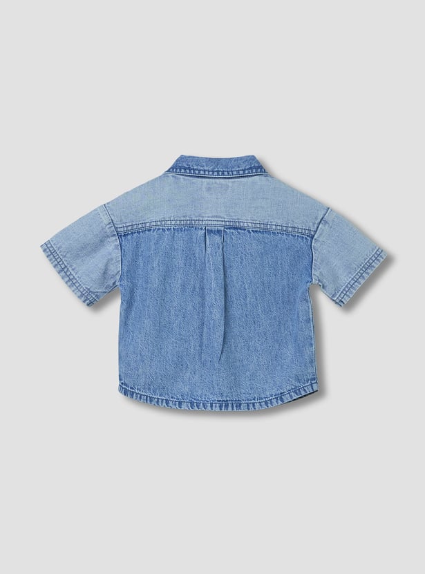 Juniors Denim Collared Shirt and Shorts Set