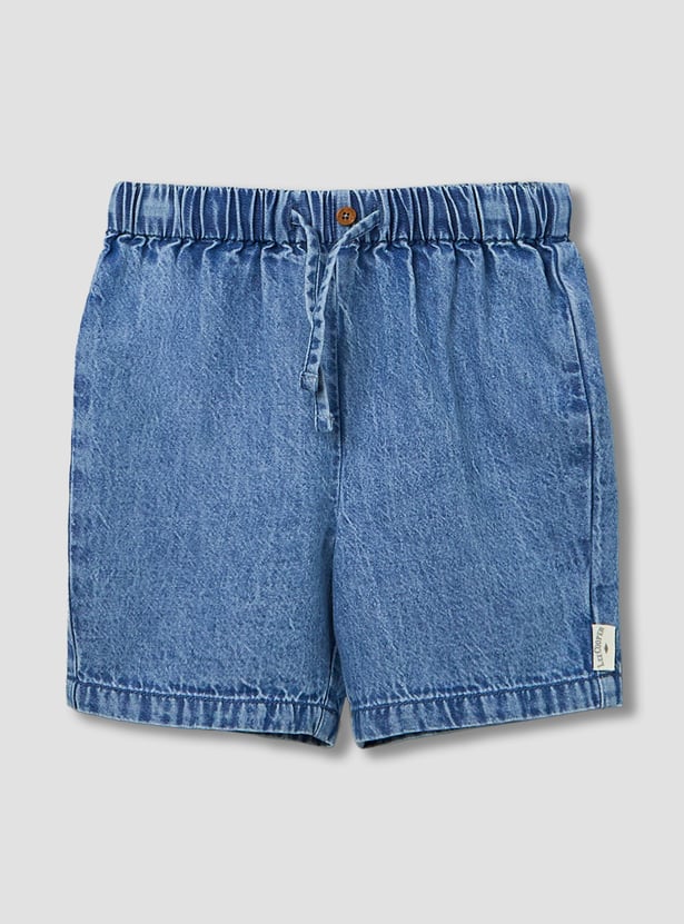 Juniors Denim Collared Shirt and Shorts Set