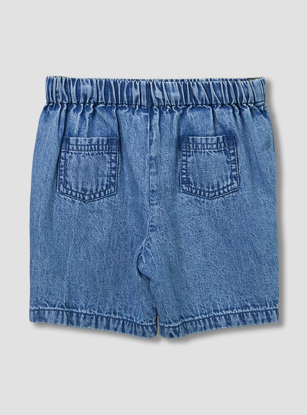 Juniors Denim Collared Shirt and Shorts Set