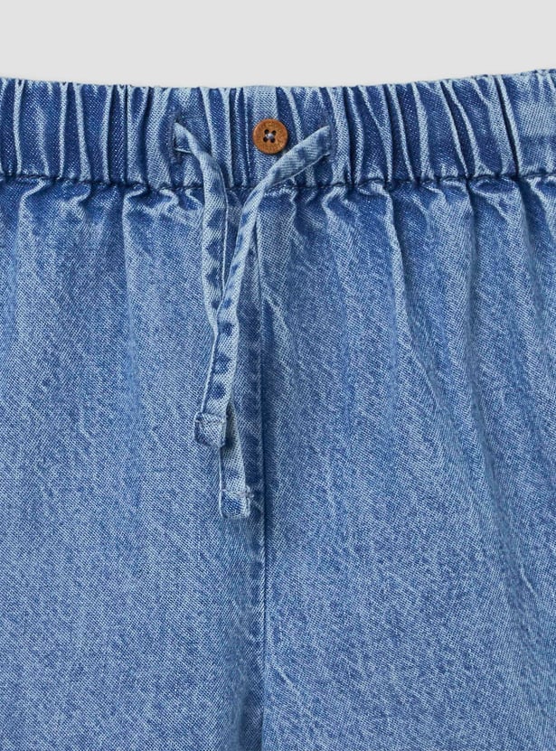 Juniors Denim Collared Shirt and Shorts Set