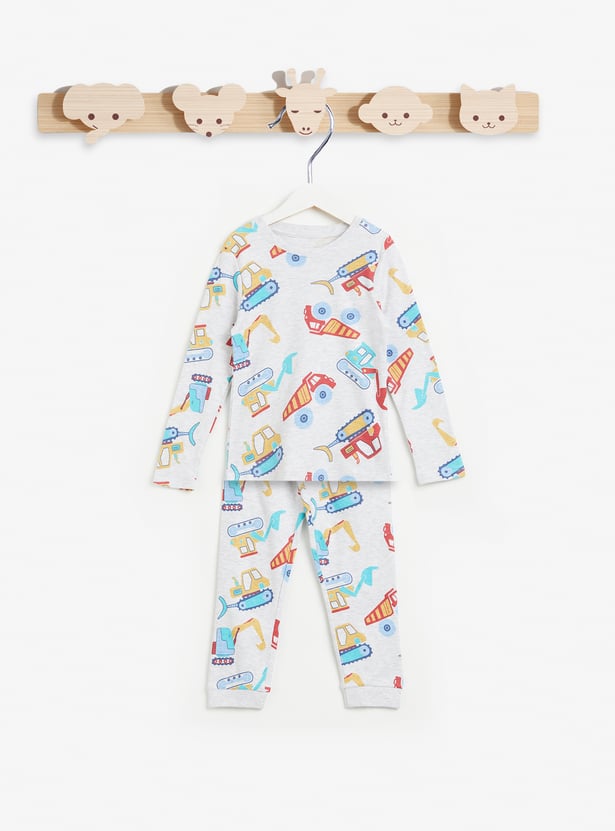 Juniors Construction Vehicle Print T-shirt and Pyjama Set