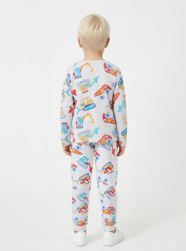 Juniors Construction Vehicle Print T-shirt and Pyjama Set