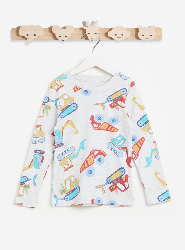 Juniors Construction Vehicle Print T-shirt and Pyjama Set