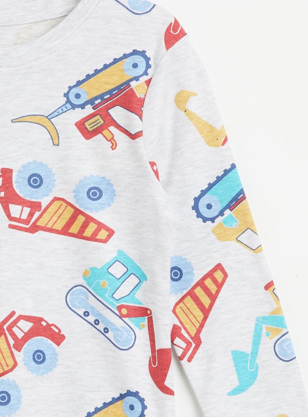 Juniors Construction Vehicle Print T-shirt and Pyjama Set