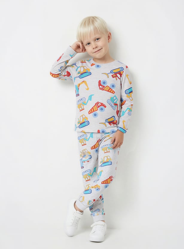 Juniors Construction Vehicle Print T-shirt and Pyjama Set