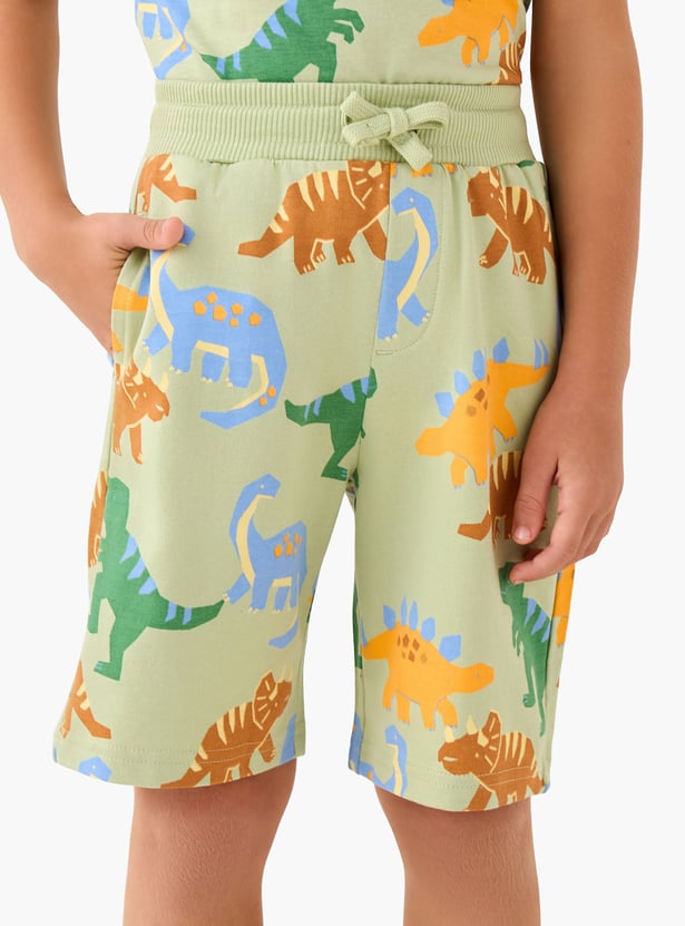 Juniors Dinosaur Print Shorts with Drawstring Waistband