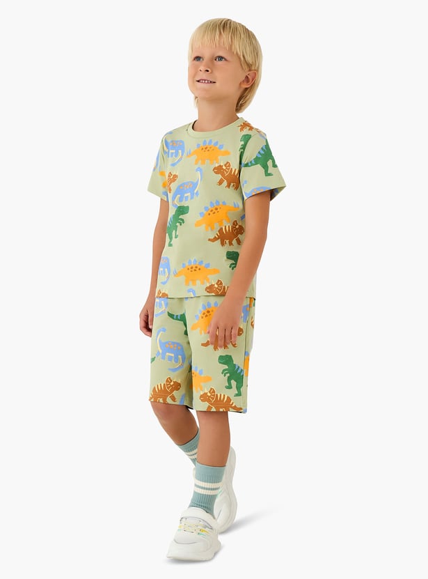Juniors Dinosaur Print Shorts with Drawstring Waistband