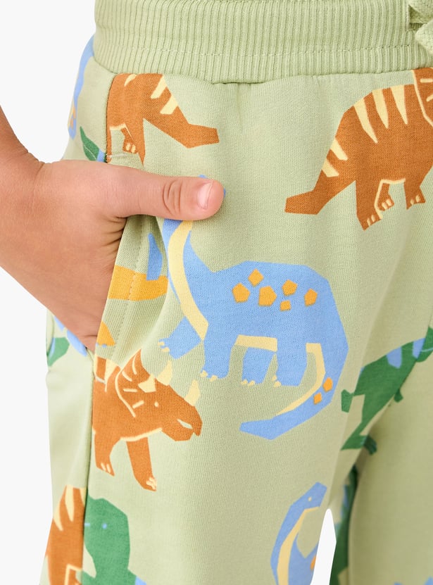 Juniors Dinosaur Print Shorts with Drawstring Waistband