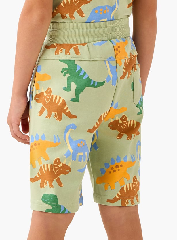 Juniors Dinosaur Print Shorts with Drawstring Waistband