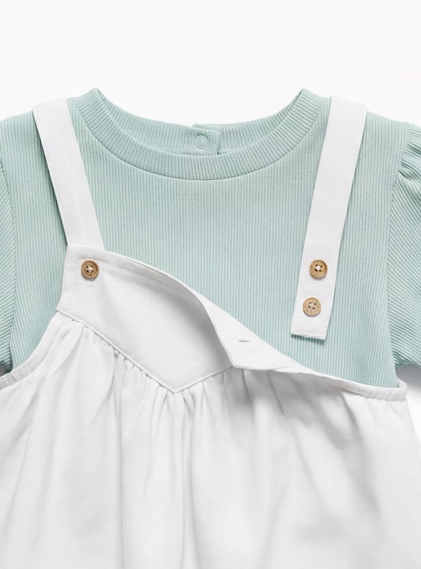 Juniors Embroidered Pinafore Dress and Top Set