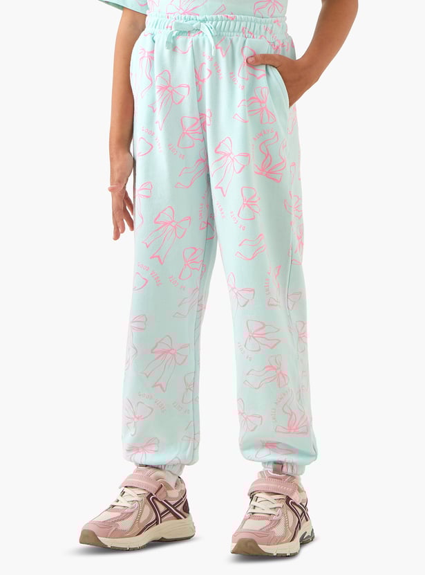 Juniors Bow Print Joggers with Elasticated Drawstring