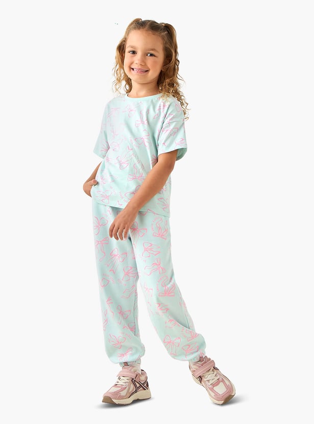 Juniors Bow Print Joggers with Elasticated Drawstring