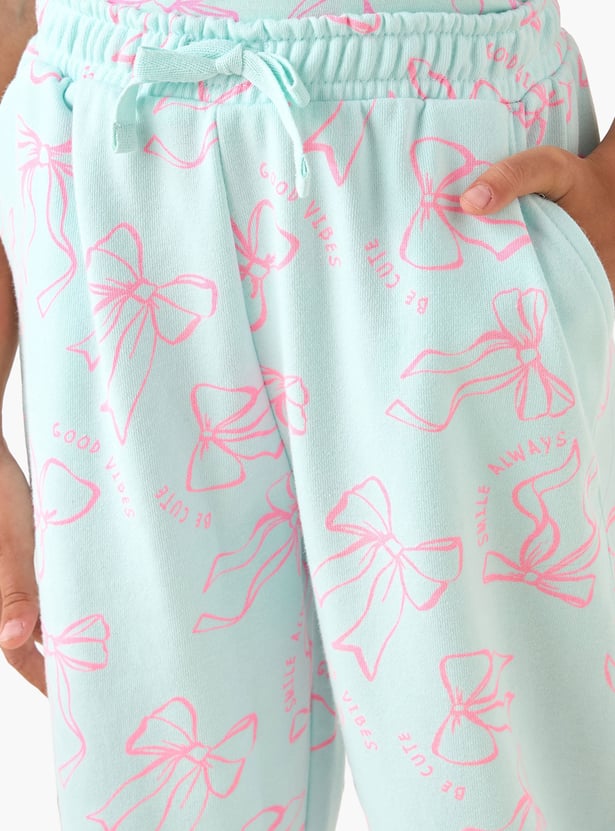 Juniors Bow Print Joggers with Elasticated Drawstring