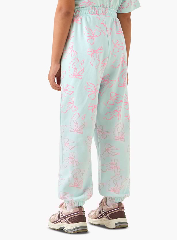 Juniors Bow Print Joggers with Elasticated Drawstring