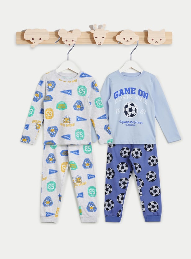 Juniors Football Printed T-shirt and Pyjama - Set of 2