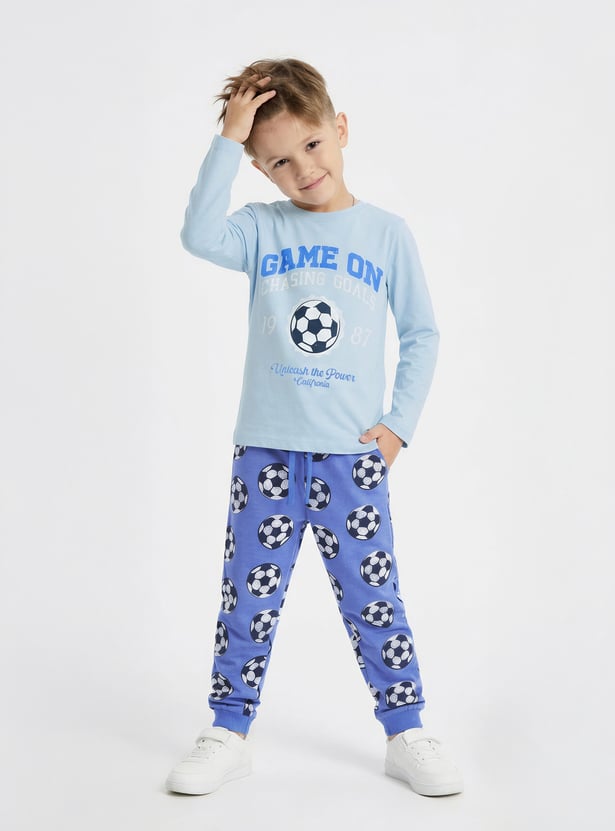 Juniors Football Printed T-shirt and Pyjama - Set of 2