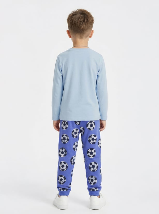 Juniors Football Printed T-shirt and Pyjama - Set of 2