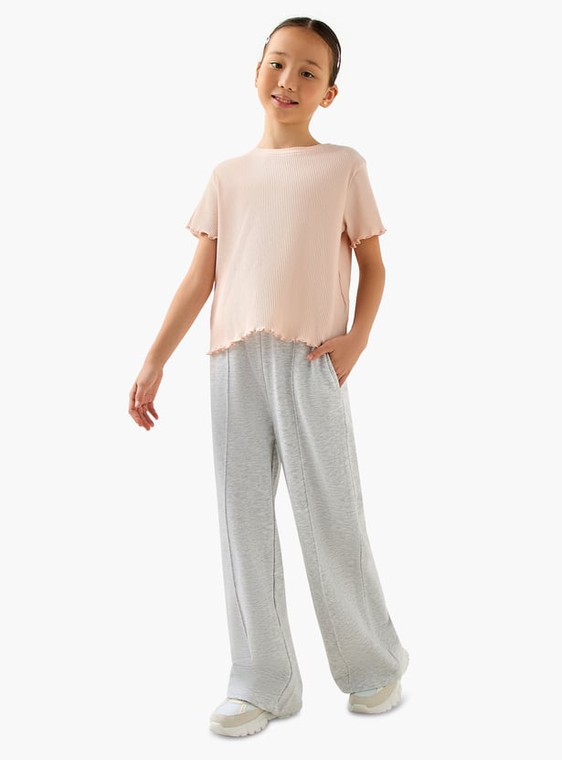 Juniors Solid Wide Leg Track Pants